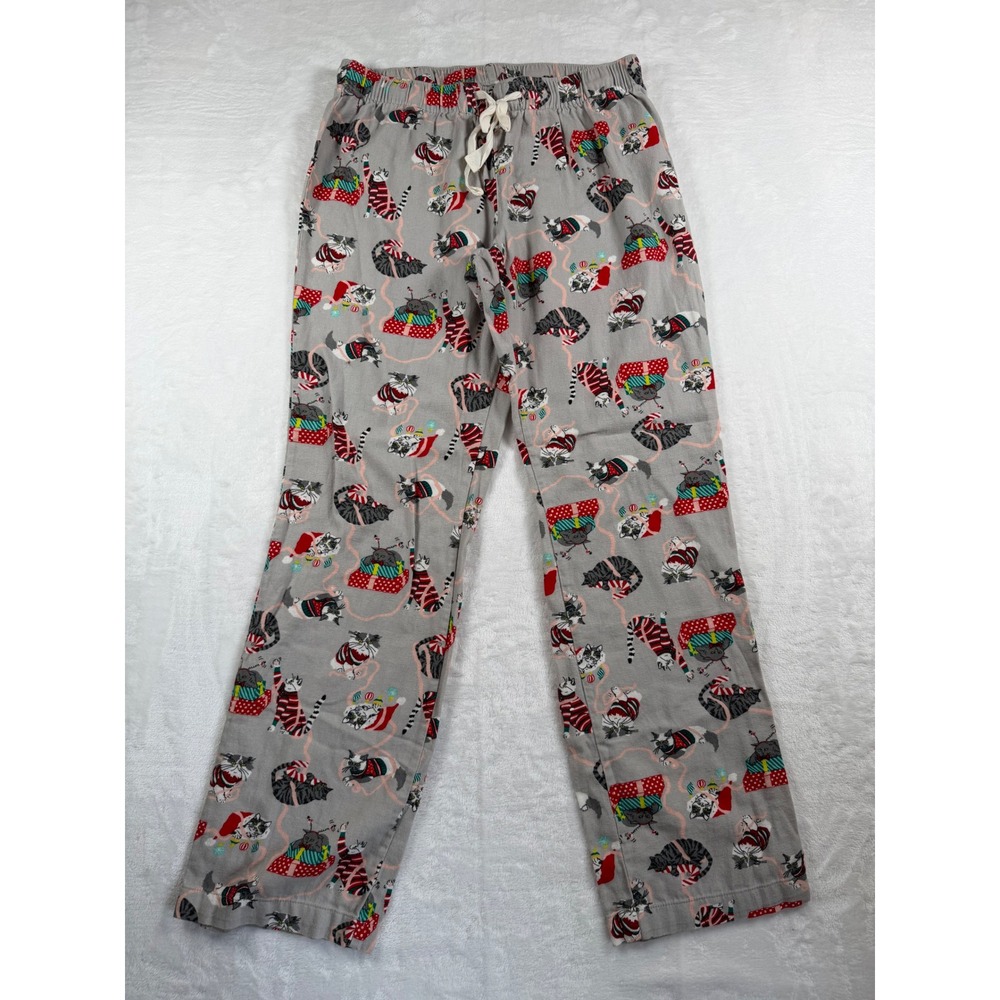 Old Navy Christmas Cat Flannel Pajama Pants Gray Holiday Print Small